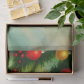 松の枝にビンテージクリスマスボール 薄葉紙 (ギフト)