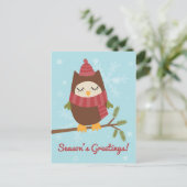 松の枝に可愛いフクロウを描いたクリスマスカード シーズンポストカード (スタンド正面)