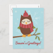 松の枝に可愛いフクロウを描いたクリスマスカード シーズンポストカード (正面/裏面)