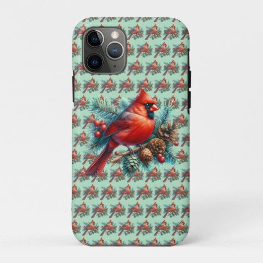 松の枝に止まるカーディナルと冬の実 Case-Mate iPhoneケース (裏面)