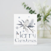 松の枝に白いフクロウ ポストカード (スタンド正面)