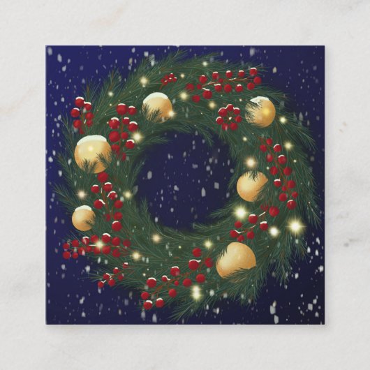 松の枝のクリスマスリース スクエア名刺 (正面)