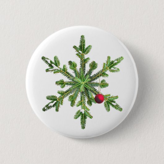 松の枝のクリスマス雪片 缶バッジ (正面)