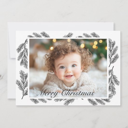 松の枝の写真パーソナライズされたクリスマス シーズンカード (正面)