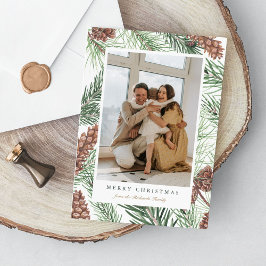 松の枝の緑の写真クリスマスフラット シーズンカード