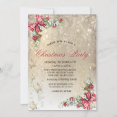 松の枝の雪の結晶 ゴールドパーティー 招待状 (正面)