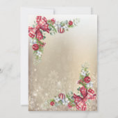 松の枝の雪の結晶 ゴールドパーティー 招待状 (裏面)