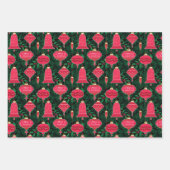 松の枝を柊に飾った聖降誕祭のオーナメント ラッピングペーパーシート (正面2)