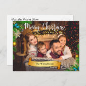 松の枝フレーム白いメリークリスマスフォト シーズンポストカード (正面/裏面)