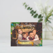 松の枝フレーム白いメリークリスマスフォト シーズンポストカード (スタンド正面)