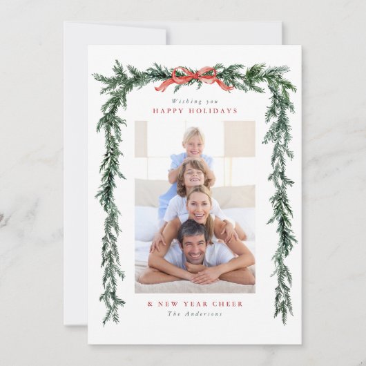 松の枝フレーム2写真クリスマス シーズンカード (正面)
