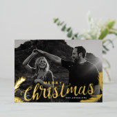 松の枝メリークリスマスフォト金ゴールド 箔シーズンカード (立ち正面)