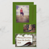 松の枝緑の背景クリスマス シーズンカード (正面/裏面)