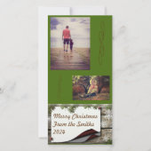 松の枝緑の背景クリスマス シーズンカード (正面)