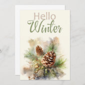 松の枝、コーンと水色グリーティングカード 招待状 (正面/裏面)