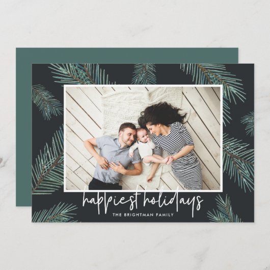 松の枝 |ハッピーホリデー写真 シーズンカード (正面/裏面)