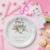 松の枝 ポインセチア ヴィンテージ ランタン ペーパープレート (パーティー)