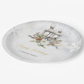 松の枝 ポインセチア ヴィンテージ ランタン ペーパープレート (アングル)