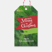 松の枝、小さなメリークリスマスの写真 ギフトタグ (正面)