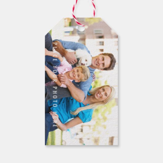 松の枝、小さなメリークリスマスの写真 ギフトタグ (裏面)