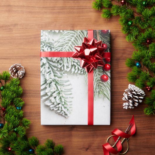 松の枝 雪 クリスマス ラッピングペーパー (クリスマスギフト)
