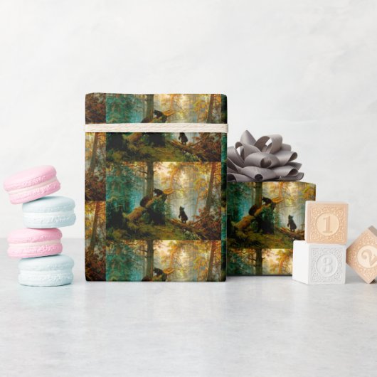 松の森で子牛とクマIvan Shishkin 1889 ラッピングペーパー (ベビーシャワー)