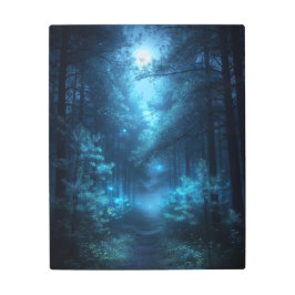 松の森と月明かり – 青い光 メタルプリント