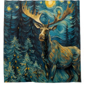 松の森の中でムースゴッホシャワーカーテン シャワーカーテン (正面)