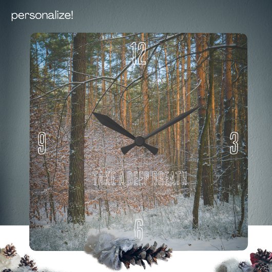 松の森の中の晴れた冬の日 スクエア壁時計