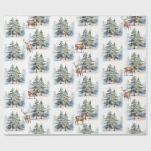 松の森の冬の森のトナカイ ラッピングペーパー (フラット)