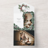 松の森の冬の緑のパーソナライズされた写真 オールインワン招待状 (内側)