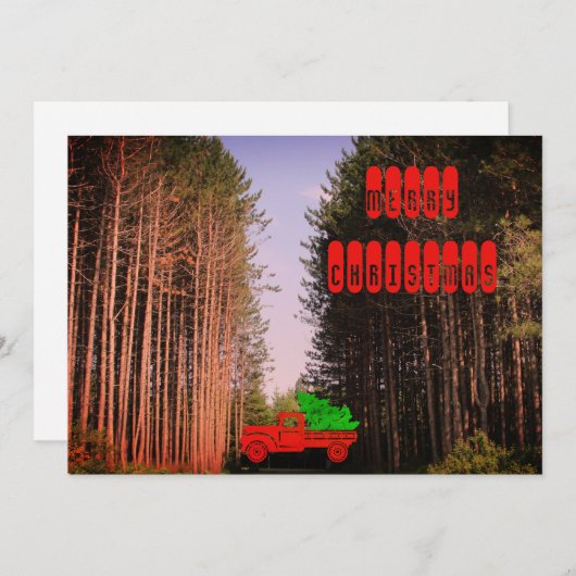 松の森の挨拶でヴィンテージのクリスマストラック シーズンカード (正面/裏面)