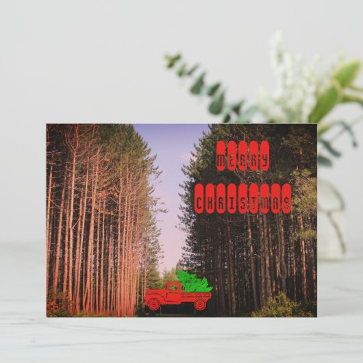 松の森の挨拶でヴィンテージのクリスマストラック シーズンカード (スタンド正面)