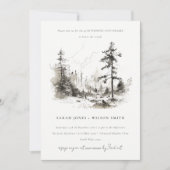松の森の風景の結婚スケッチ記念日 招待状 (正面)
