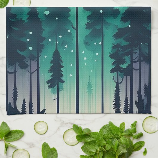 松の森の風景 キッチンタオル (折り畳み)