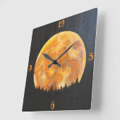 松の森の黄金の夜の満月 スクエア壁時計 (傾斜)