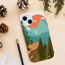 松の森、山、日の出