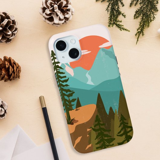 松の森、山、日の出 Case-Mate iPhoneケース