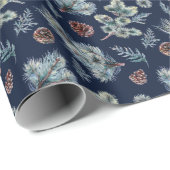 松の毛の水彩クリスマスホリデーギフト ラッピングペーパー (ロールコーナー)