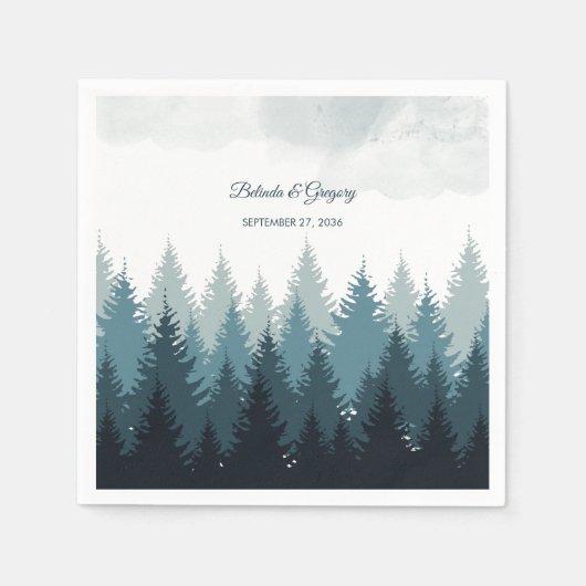 松の水彩林素朴結婚の スタンダードカクテルナプキン (正面)