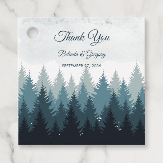 松の水彩林素朴結婚の フェイバータグ (正面)