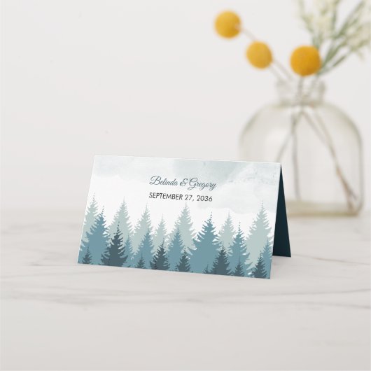 松の水彩林素朴結婚の プレイスカード (裏面)