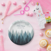 松の水彩林素朴結婚の ペーパープレート (パーティー)