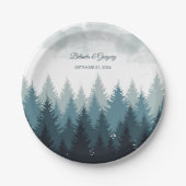 松の水彩林素朴結婚の ペーパープレート (正面)