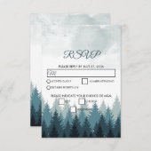 松の水彩林素朴結婚の 出欠カード (正面/裏面)