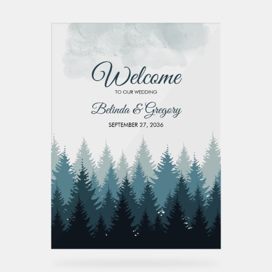 松の水彩林結婚の歓迎サイン アクリルサイン (正面)
