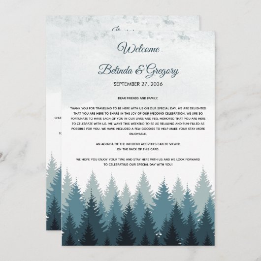 松の水彩森林ウェディング 進行表 プログラム (正面/裏面)