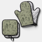 松の湖の暮らし - 深緑の森のパターン。 鍋つかみ&鍋敷きセット (正面/裏面)