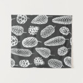 松の球形の手描きの継ぎ目のない模様。植物学の  タペストリー (正面(横))