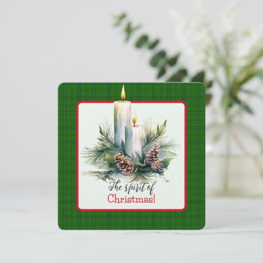 松の白熱［赤熱］光を放つ球根に囲まれたロウソク カード (スタンド正面)